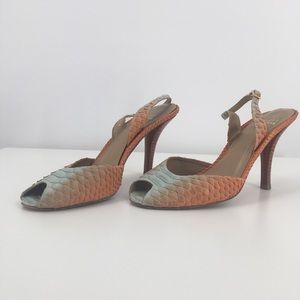 Stuart Weitzman Snakeskin Slingback Coral Blue